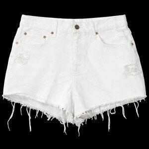 BDG Girlfriend High-Rise Distressed Off-White Raw Hem Shorts Size 32